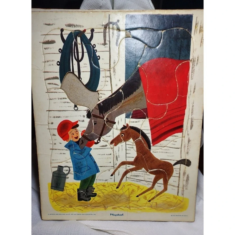 Lot of 3 Playskool Jesus & Children,‎ Horse Theme, Farm Barn Tray Puzzle Vintage